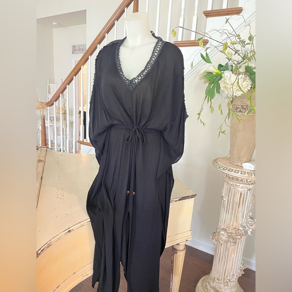 Black Maxi Bat Wing Dress - Coverup